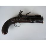 A George III flintlock overcoat pistol with spring bayonet by Wogdon, having octagonal section