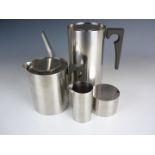 A Stelton Cylinda Line stainless steel tea four piece coffee service by Arne Jacobsen, circa late