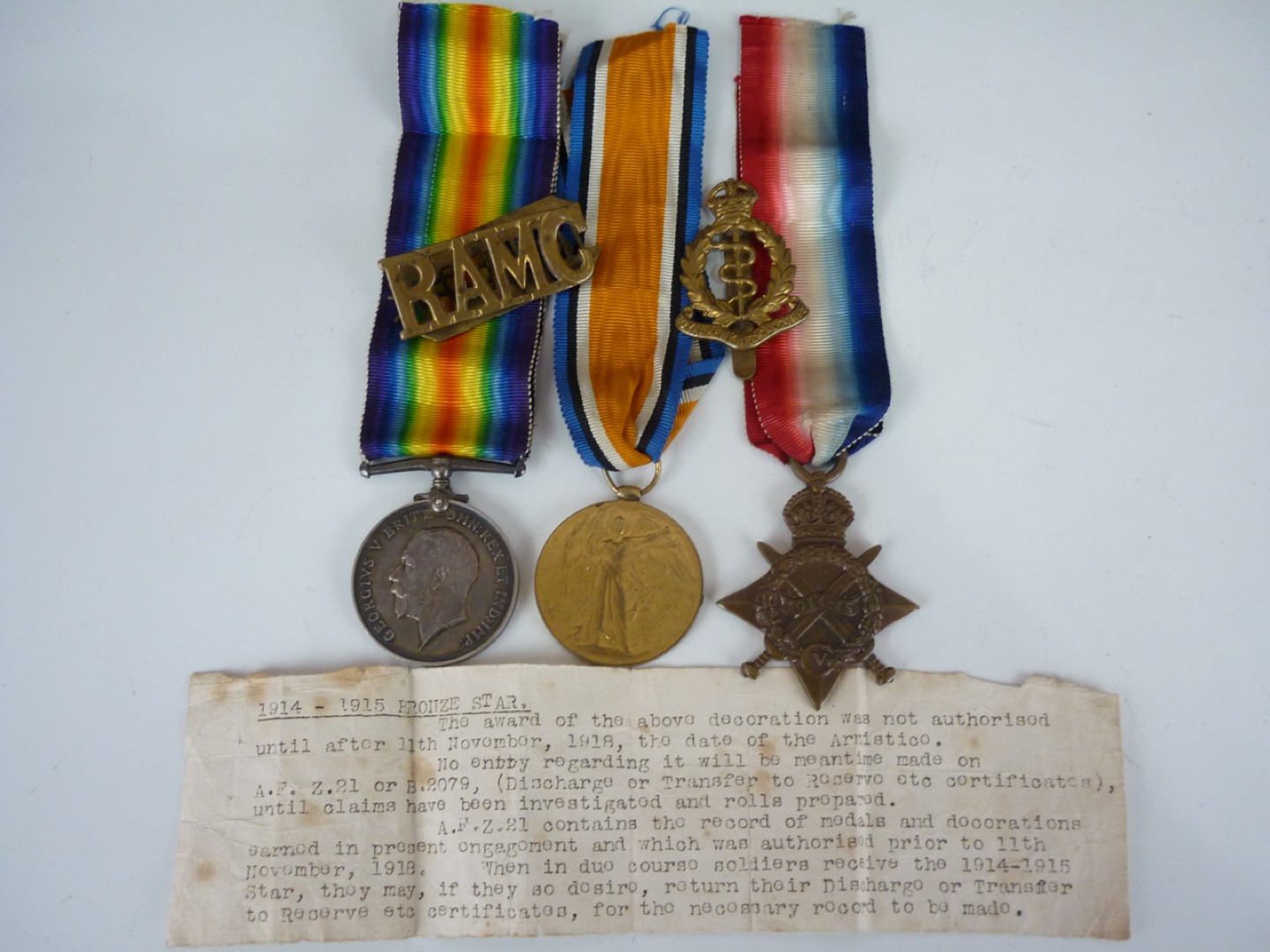 A 1914-15 Star, British War and Allied Victory medal trio to 59788 Pte / Corporal, D McCallum, RAMC,