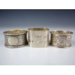 Three various silver napkin rings, 76g