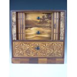 A Meiji / Taisho Japanese parquetry veneered miniature tansu jewellery box, of upright oblong