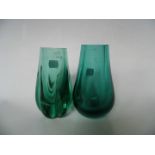 Two items of Whitefriars Glass, both in aqua, comprising pattern No 9857 Cylindrical Knobbly Vase,