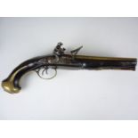 A George III flintlock double-barrelled coach pistol by Rimes of London, having 8" round brass