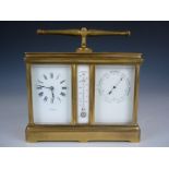 A late 19th / early 20th Century French combination carriage clock, aneroid barometer, thermometer