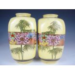 A pair of Meiji / Taisho Japanese Satsuma ware vases, each of rounded square section with wimple rim