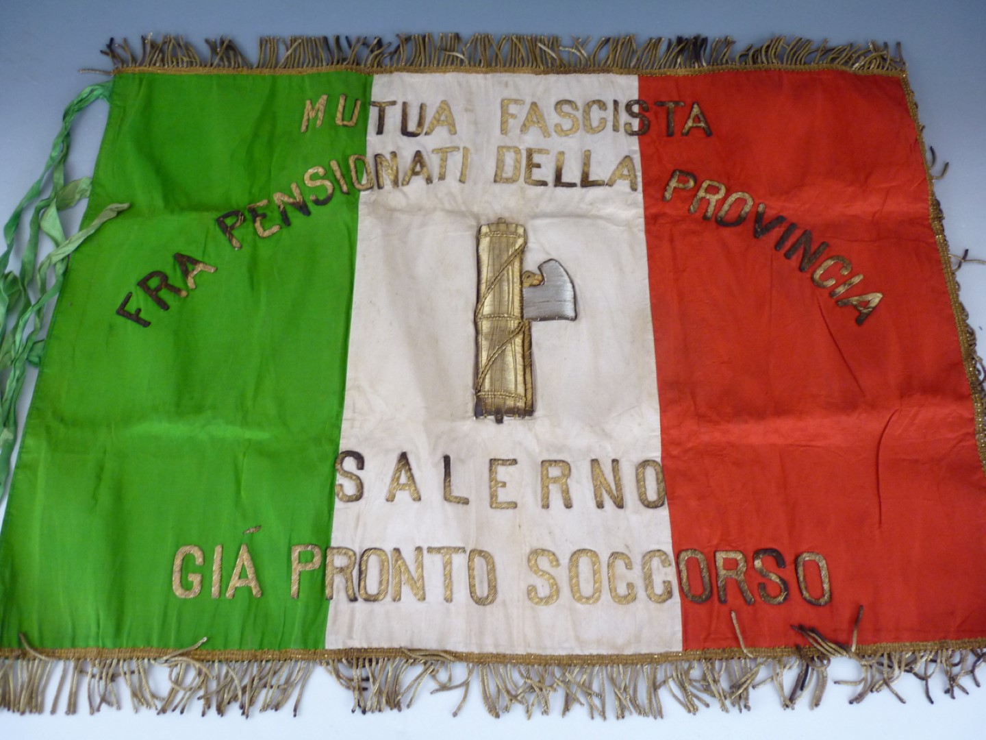 A Second World War Fascist Italian Veteran's banner, being the state flag with bullion-embroidered