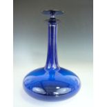 A Victorian Bristol blue glass mell decanter, 25 cm high