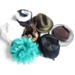 A quantity of mid 20th Century ladies' hats, including a Christys' of London trilby, a nurse's