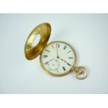 A Victorian 18ct gold cased half hunter pocket watch by Joshua Mayer of Liverpool, having a white