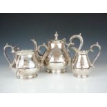 A late Victorian / Edwardian electroplate three-piece tea service, each element of baluster form and