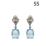 White gold, diamonds and topaz earrings