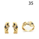 Gold, saphires and circons earrings and ring set