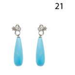 White gold, diamonds and synthetic turquoise earrings