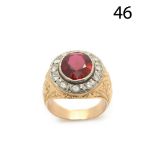 Gold, platinum, diamonds and ruby ring