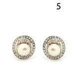 Gold, platinum, diamonds and pearl earrings