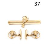 Gold cufflinks and tie pin set