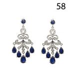 White gold, diamonds and sapphires earrings