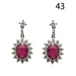 White gold, diamonds and ruby earrings