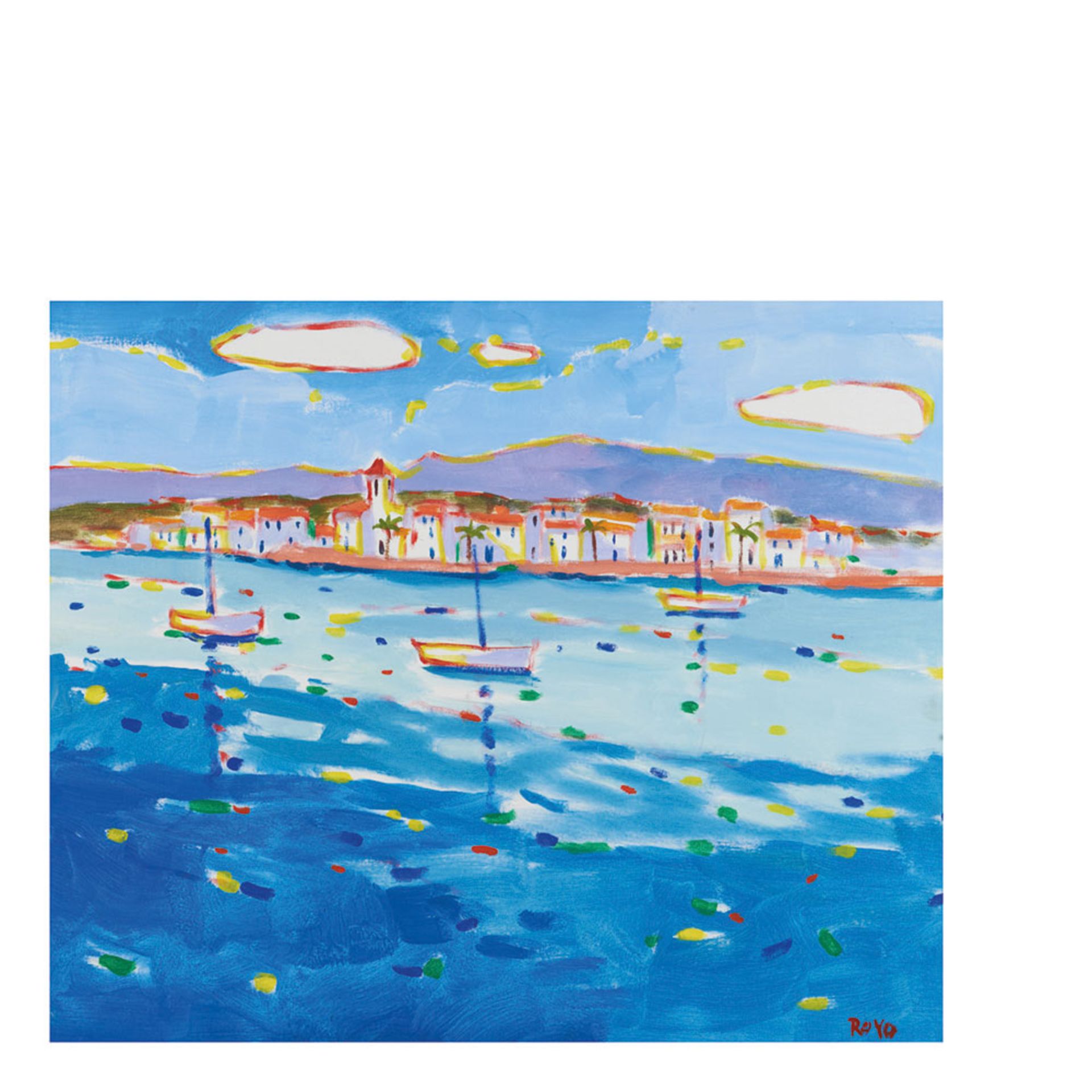 Coastal town. Oil on canvas.Manuel Royo (Málaga, 1957) Pueblo costero. Óleo sobre tela. Firmado.