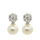 White gold, diamonds and pearl earringsPendientes en oro blanco con rosetón de brillantes engastados