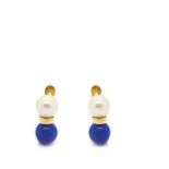 Gold, pearl and lapis lazuli earrings Pendientes en oro con perla cultivada de 6 mm y cuenta de