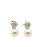 White gold, diamond and pearl earrings Pendientes tú y yo en oro blanco con brillante engastado en