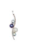 White gold, diamonds, Australian and Tahiti pearls pendant Colgante en oro blanco con barrita