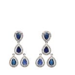 White gold , sapphires and diamonds earrings Pendientes colgantes en oro blanco con zafiros talla