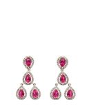 White gold, rubies and diamonds earrings Pendientes colgantes en oro blanco con rubíes talla perilla