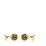 Gold, enamel and diamond cufflinks Gemelos diseño circular en oro mate con diamante talla