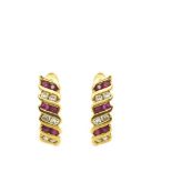 Gold, diamonds and rubies earrings Pendientes media criolla en oro con centro alternado por