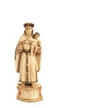 Indo Portuguese school, 17th century. Saint Anthony. Carved and polychromed ivory. Certificate.