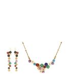 Gold, white and pink quartz, amethyst, chrysopras, lapis lazuli, onyx, topaz and diamonds choker and