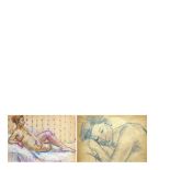 Female nude and boy sleeping. Crayons drawings on paper. Casimir Martínez Tarrassó (Barcelona,