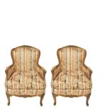 Beech wood Louis XV style armchairs. Pareja de sillones estilo Luis XV en madera de haya con