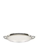 Stamped silver oval tray. Bandeja oval en plata punzonada de líneas lisas con motivos florales y