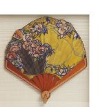 Modernist fan. Case. Abanico Modernista, c.1900. País en tela pintada con motivos florales y