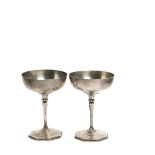 Spanish silver glasses set. Juego de seis copas en plata española punzonada Carreras. Barcelona,