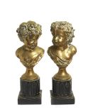French school, 20th century. Autumn and Spring. Gilded bronze busts on marble plinth. Escuela