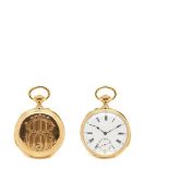 Reloj de bolsillo lepine Le Roy & Fils. En oro. Esfera blanca con numeración romana. Agujas tipo