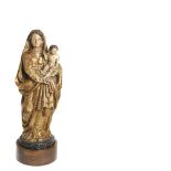 Escuela española, s.XVIII. Virgen con Niño. Escultura en madera tallada, policromada y dorada. Apoya