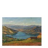 Enric Porta (La Pobla de Segur, Lleida, 1901-Barcelona, 1993) Paisaje lacustre. Óleo sobre tela.