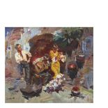 Josep Serrasanta (Buenos Aires, 1916-Valldoreix, 1998) Gitanos. Óleo sobre tela. Firmado. 51 x 61