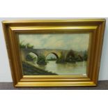 Gilt framed picture - bridge scene