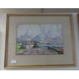 Framed watercolour of loch landscape