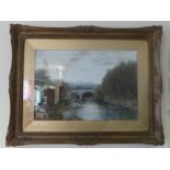 Gilt framed picture - bridge scene