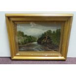 Gilt framed print, river scene?