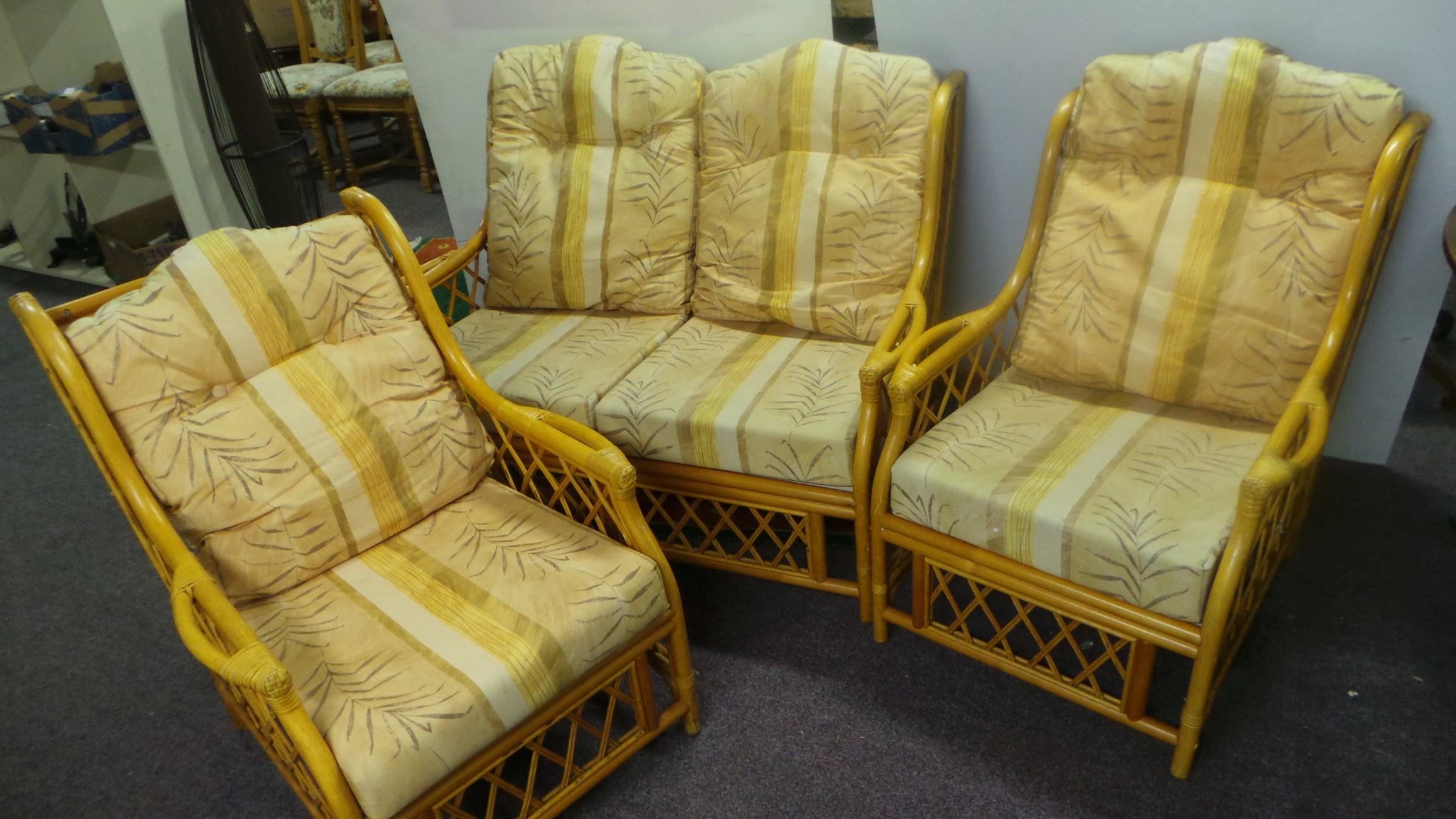 Cane 2 seater couch and 2 chairs