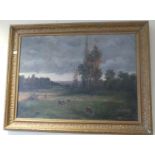 Gilt framed oil on canvas of country landscape signed Eric We???