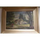 Framed oil on board - cottage scene